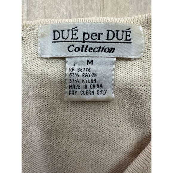 DUE PER DUÉ COLLECTION SIZE M Rayon Nylon Beige Cardigan Tassels Beaded Sweater - Picture 3 of 6